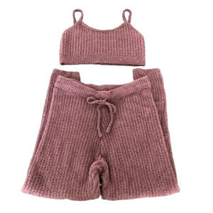 Say What Large Chenille Pink Two Piece Ribbed Sweater Knit Set Tank Top Pants L